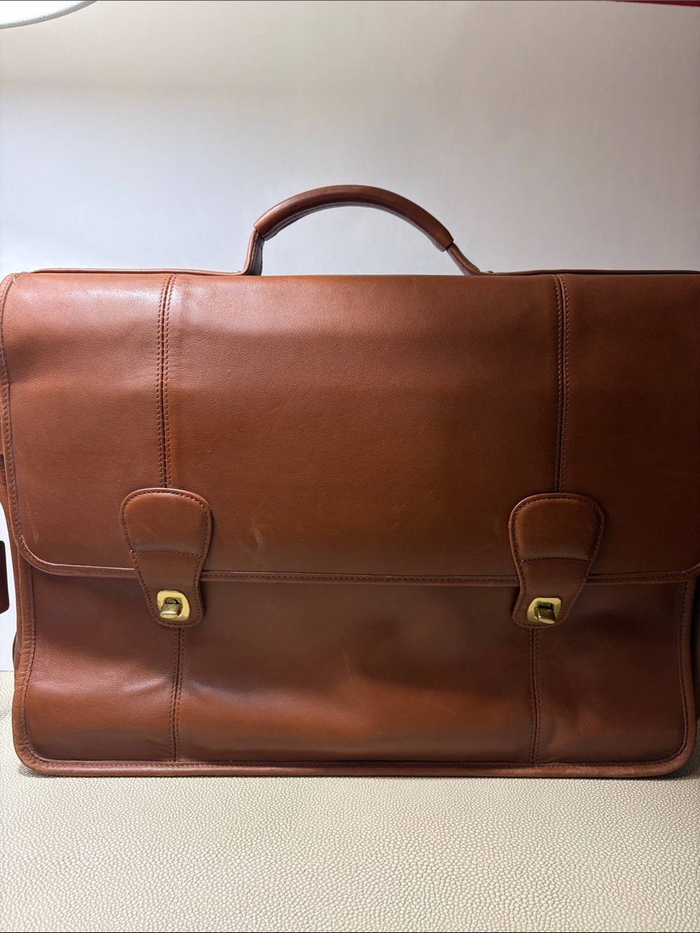 Vintage Coach 0846 Brown Leather Two-Buckle Briefcase with Gold Hardware